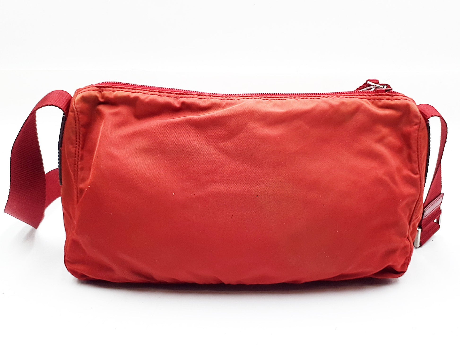 PRADA Nylon Triangle Plate Red Shoulder Bag