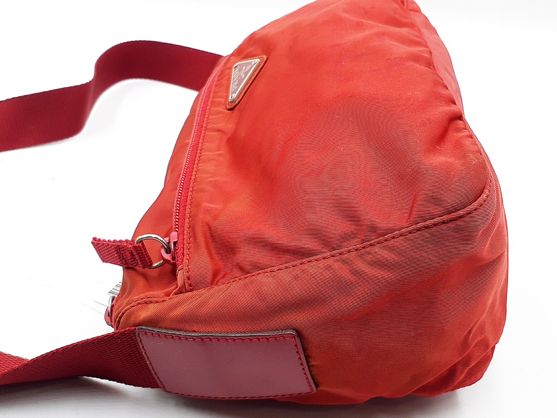 PRADA Nylon Triangle Plate Red Shoulder Bag