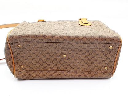 GUCCI 2-way Micro GG Leather Handbag with Strap, Gold Hardware