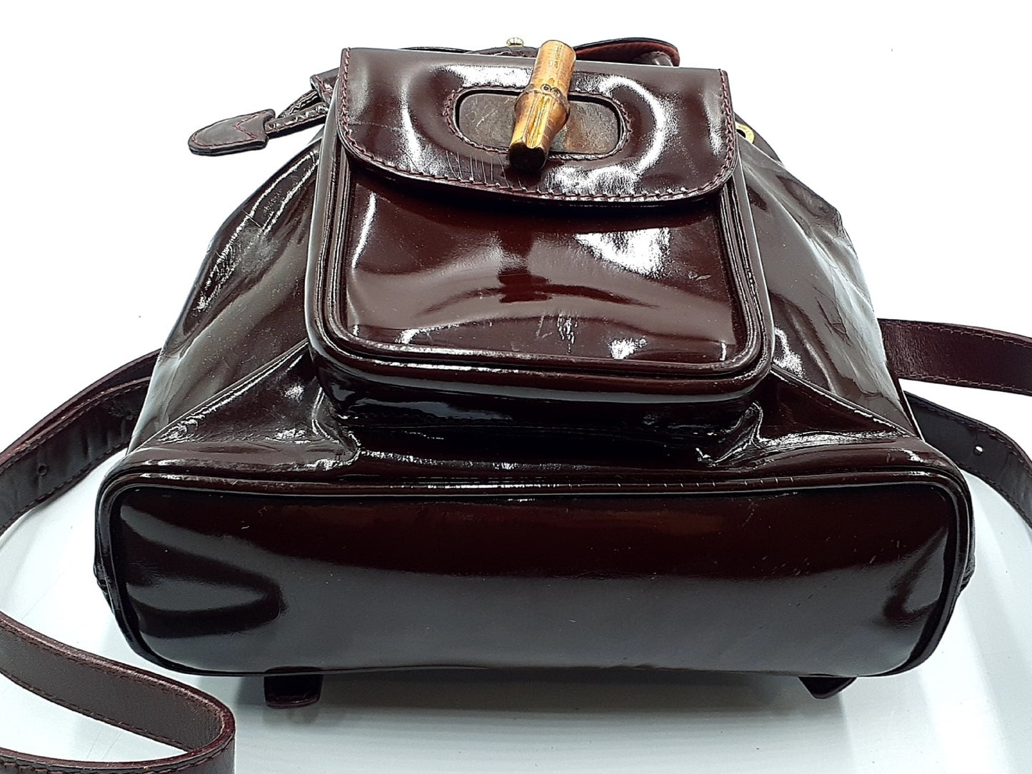 GUCCI Bamboo Backpack with Gold Hardware and Patent Leather 003.2058