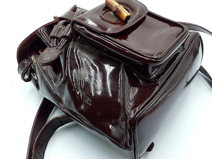 GUCCI Bamboo Backpack with Gold Hardware and Patent Leather 003.2058