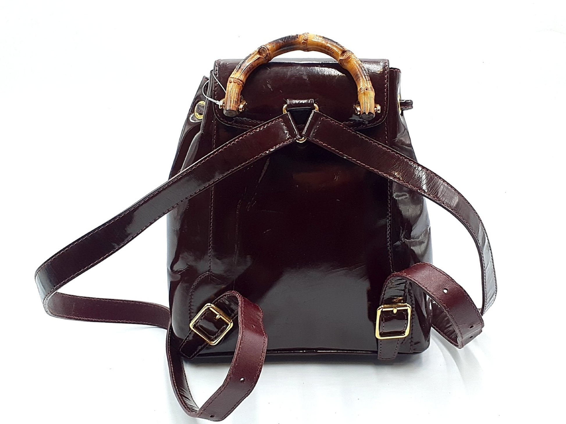 GUCCI Bamboo Backpack with Gold Hardware and Patent Leather 003.2058