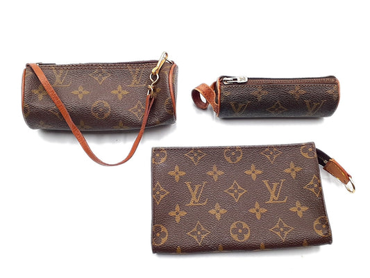 LOUIS VUITTON 3-Piece Set: Monogram Papillon Pouch, Bucket Pouch, Golf Pouch