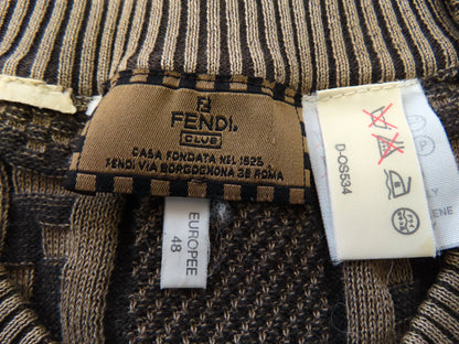 FENDI Men's Zucca Print Brown Knit Top