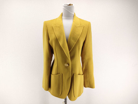 Yves Saint Laurent logo gold button double-face yellow vivid color wool jacket