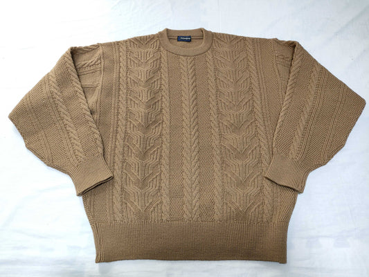 Yves Saint Laurent Men's Cable Camel Knit Sweater, Thick Top