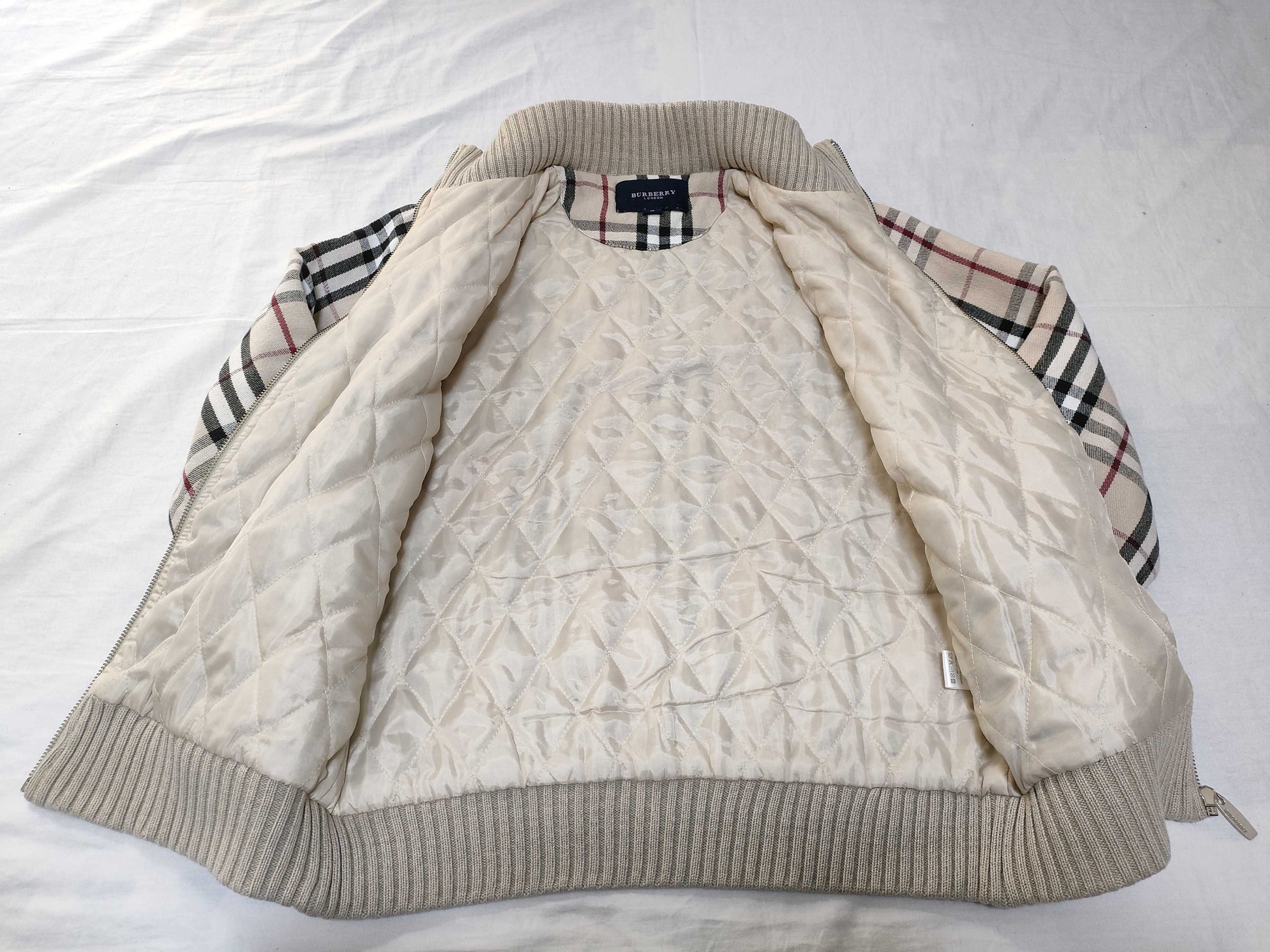 BURBERRY All-Check Nova Check Zip-Up Jacket with Quilted Interior and Knit Panel