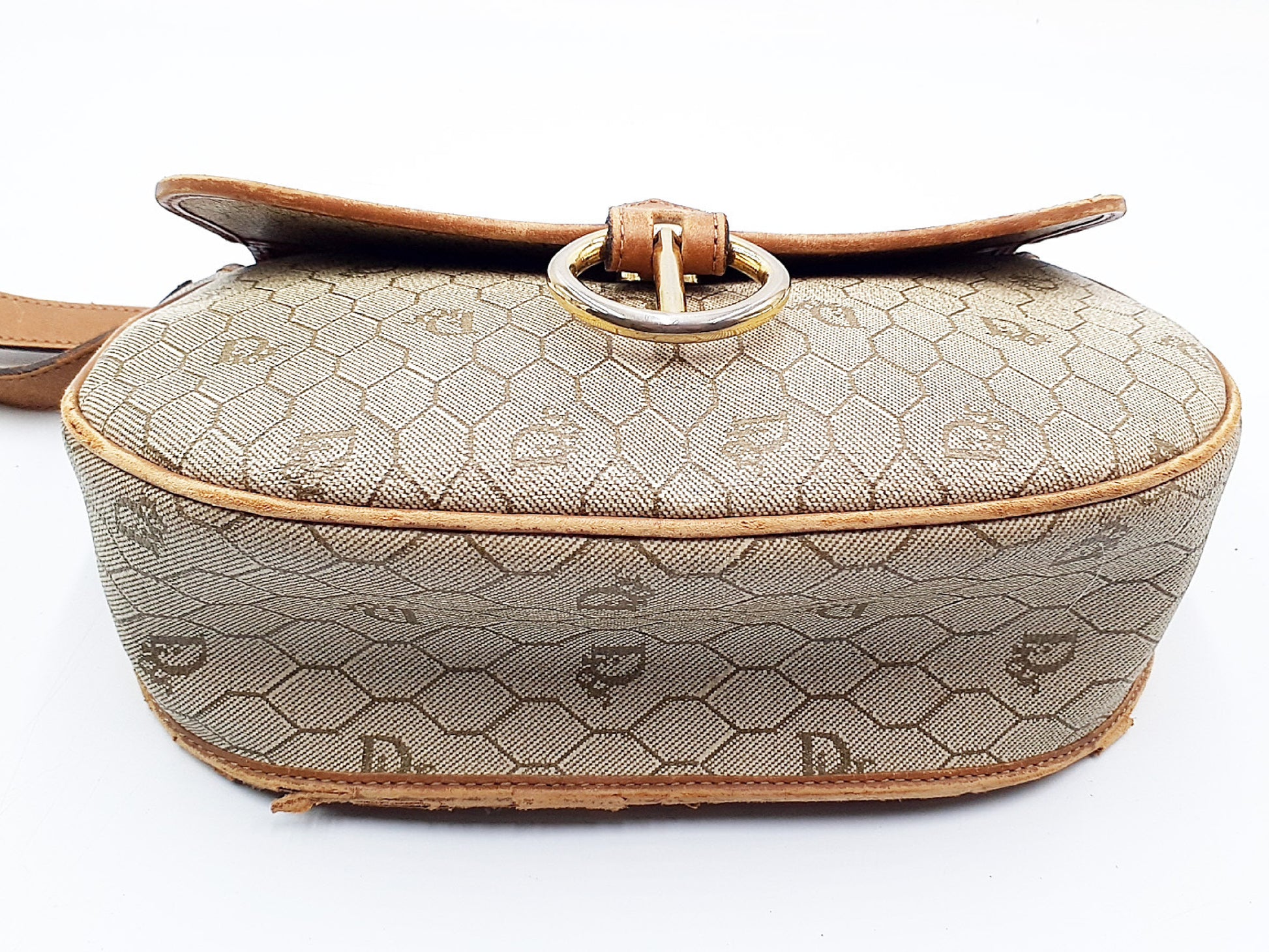 Dior Honeycomb Pattern Gold Hardware Leather Shoulder Bag