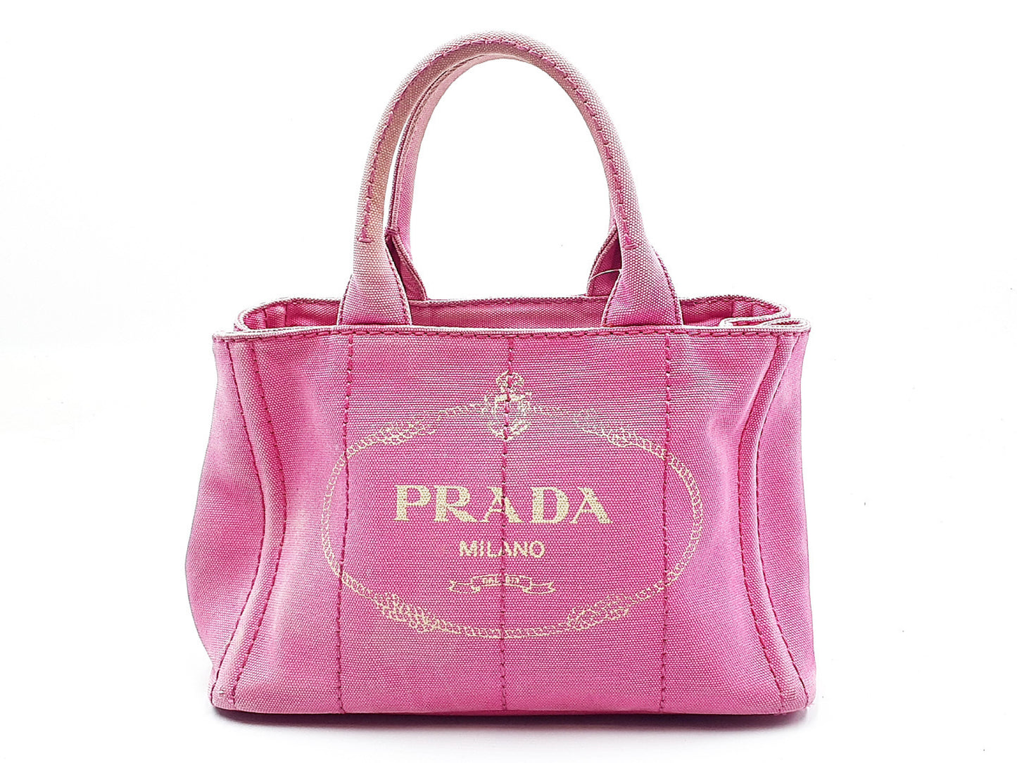 PRADA Canapa Pink Gold Hardware Triangle Plate Handbag