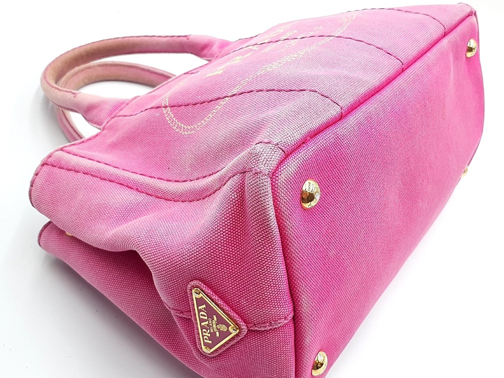 PRADA Canapa Pink Gold Hardware Triangle Plate Handbag