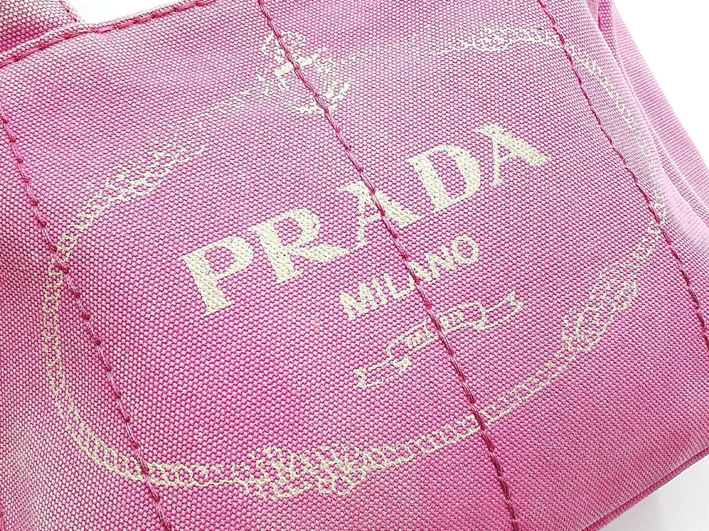 PRADA Canapa Pink Gold Hardware Triangle Plate Handbag