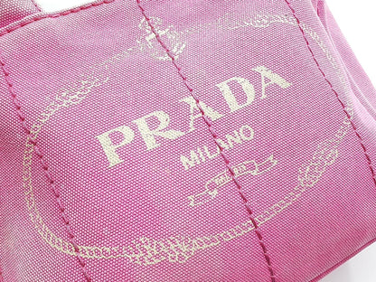 PRADA Canapa Pink Gold Hardware Triangle Plate Handbag