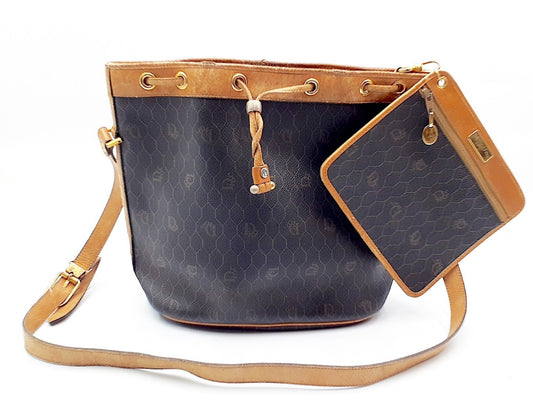 Dior Honeycomb Gold Hardware Leather Drawstring Shoulder Bag