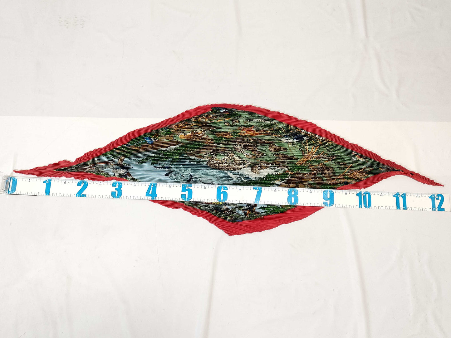 HERMES HERMES Pleated Scarf Animal Print 100% Silk Red Scarf Accessory Scarf