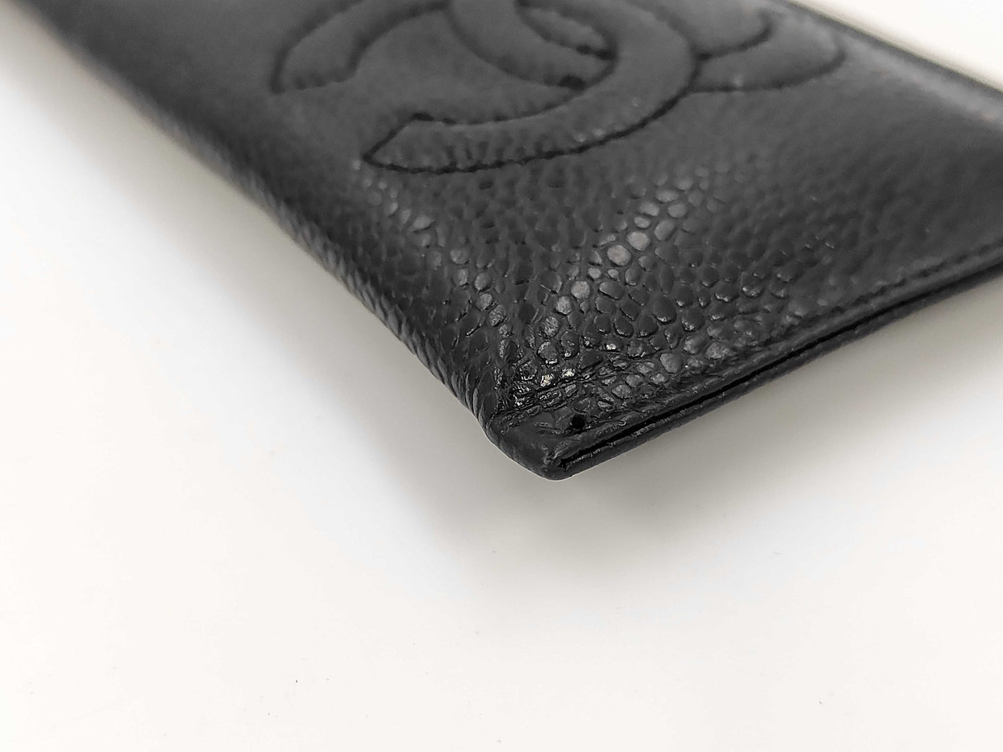 CHANEL Caviar Skin Coco Mark Black Leather Eyeglass Case Accessories Other Accessories