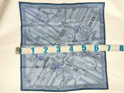 HERMES Carré 70 Blue Etrier Limis 100% Silk Scarf Accessory Scarf