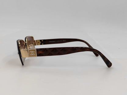  CHANEL CHANEL 4130-B Coco Mark Gold Rhinestone Brown Sunglasses Eyeglasses Sunglasses Eyeglasses