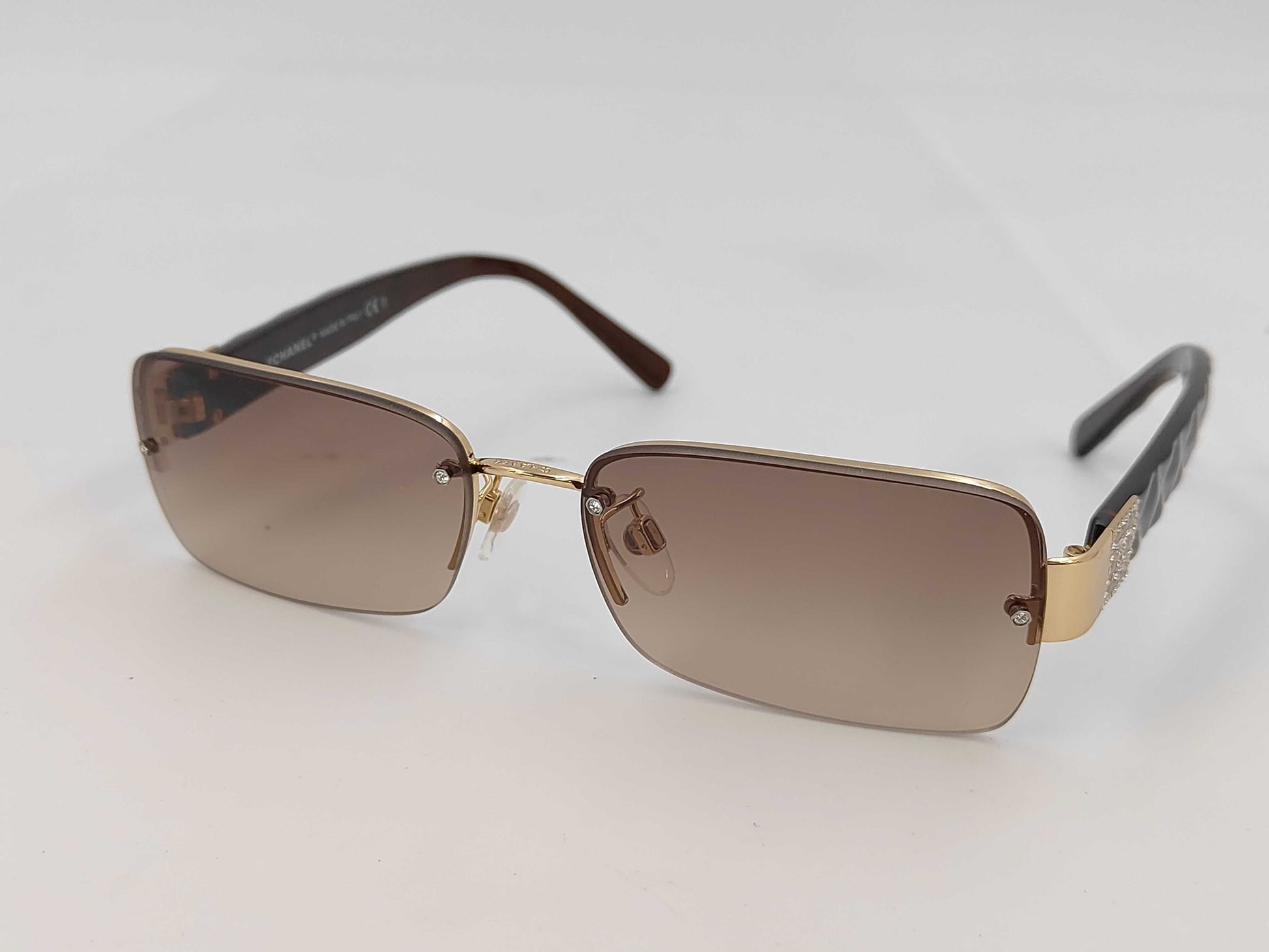 CHANEL CHANEL 4130-B Coco Mark Gold Rhinestone Brown Sunglasses Eyeglasses Sunglasses Eyeglasses