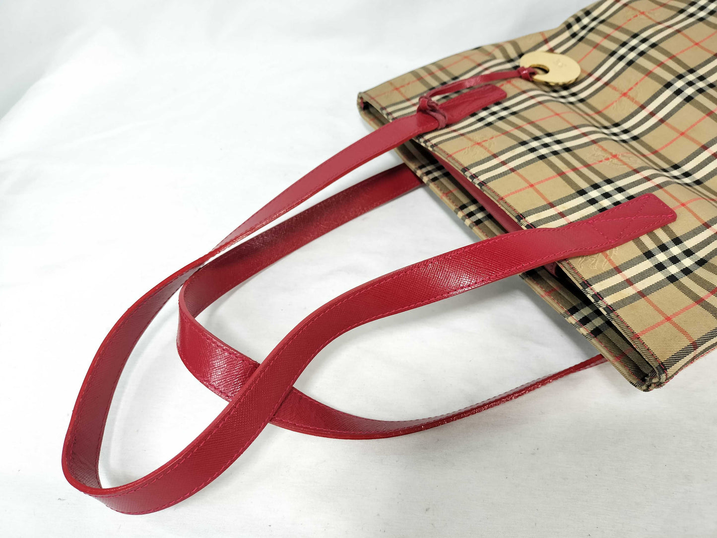 Burberrys BURBERRY Nova Check Red Leather Tote Bag