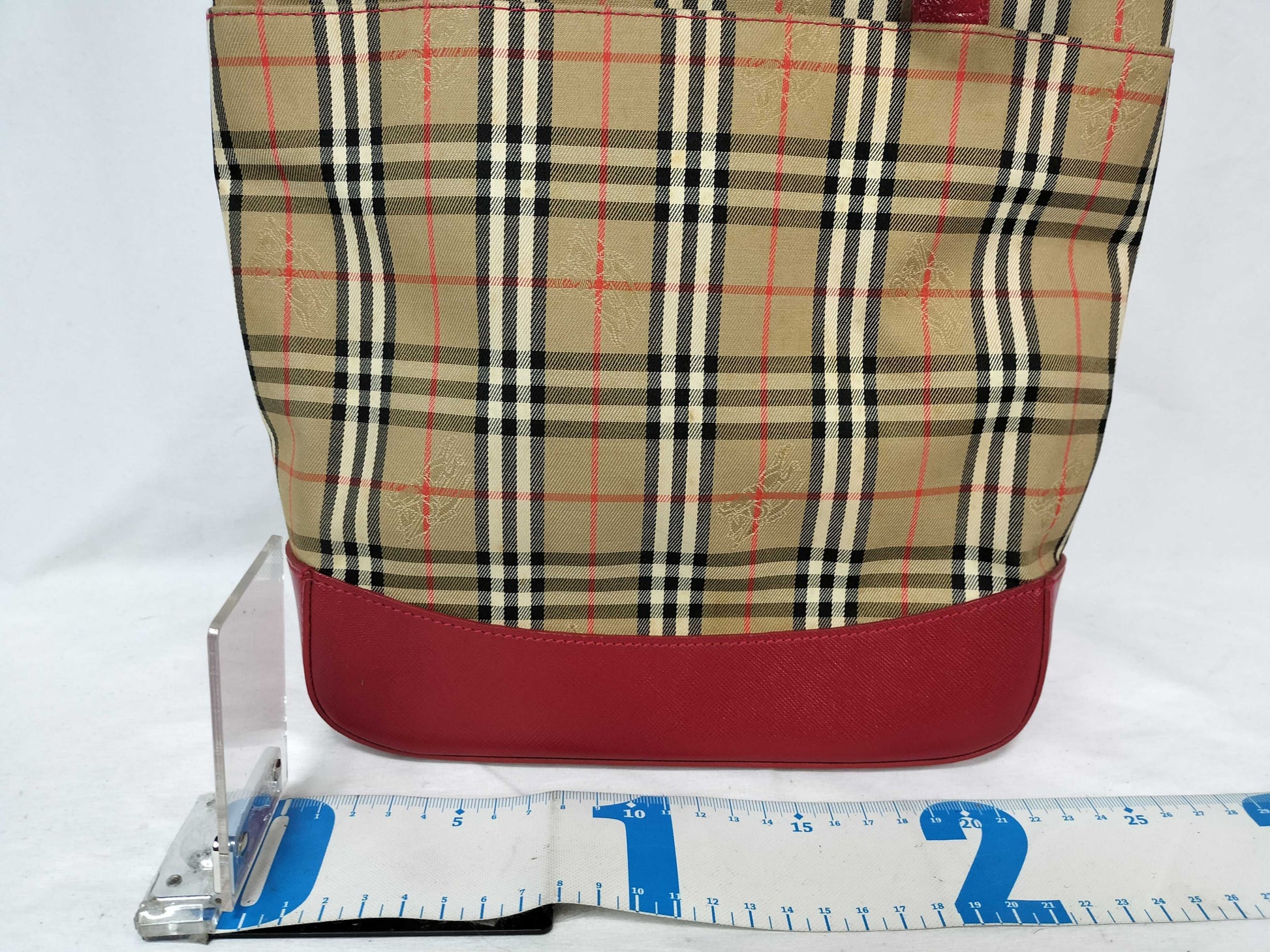 Burberrys BURBERRY Nova Check Red Leather Tote Bag