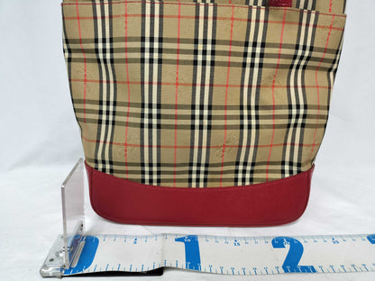 Burberrys BURBERRY Nova Check Red Leather Tote Bag