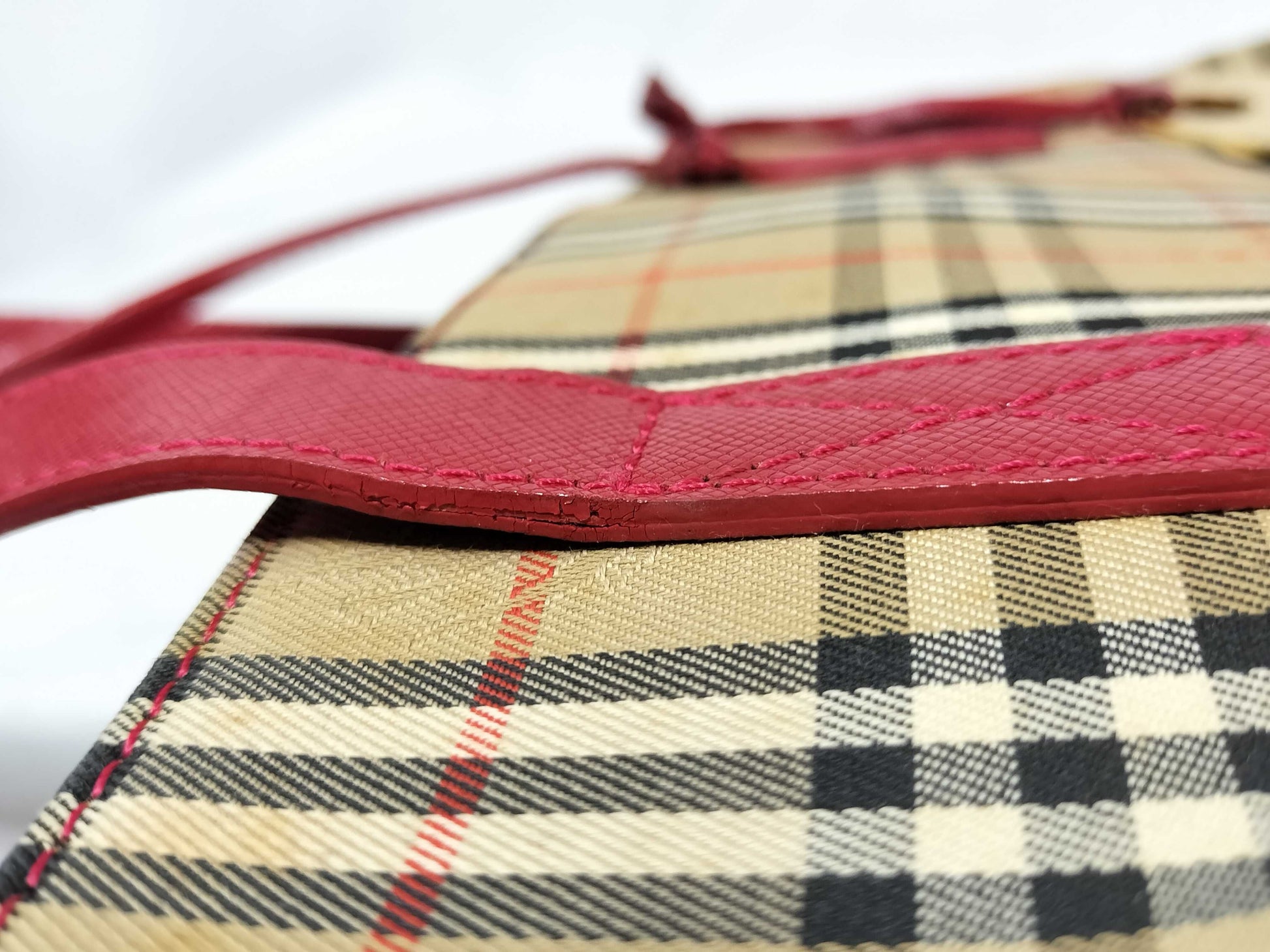 Burberrys BURBERRY Nova Check Red Leather Tote Bag