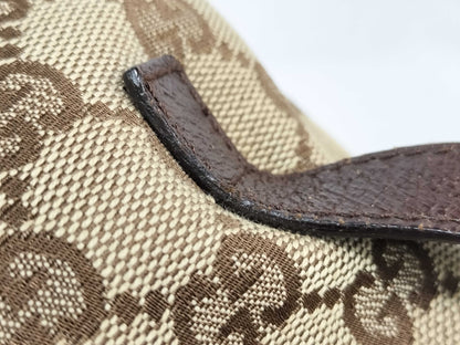 GUCCI GG Canvas Handbag, Brown Leather, 124542