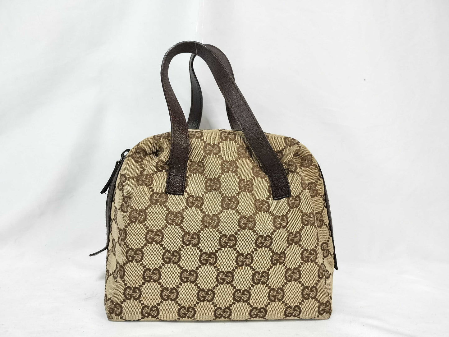 GUCCI GG Canvas Handbag, Brown Leather, 124542