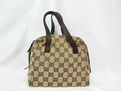 GUCCI GG Canvas Handbag, Brown Leather, 124542