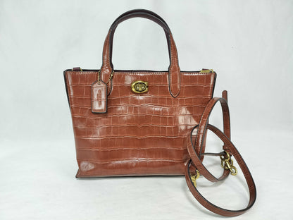 COACH COACH Willow Handbag Shoulder Bag Crocodile Embossed Brown Handbag
