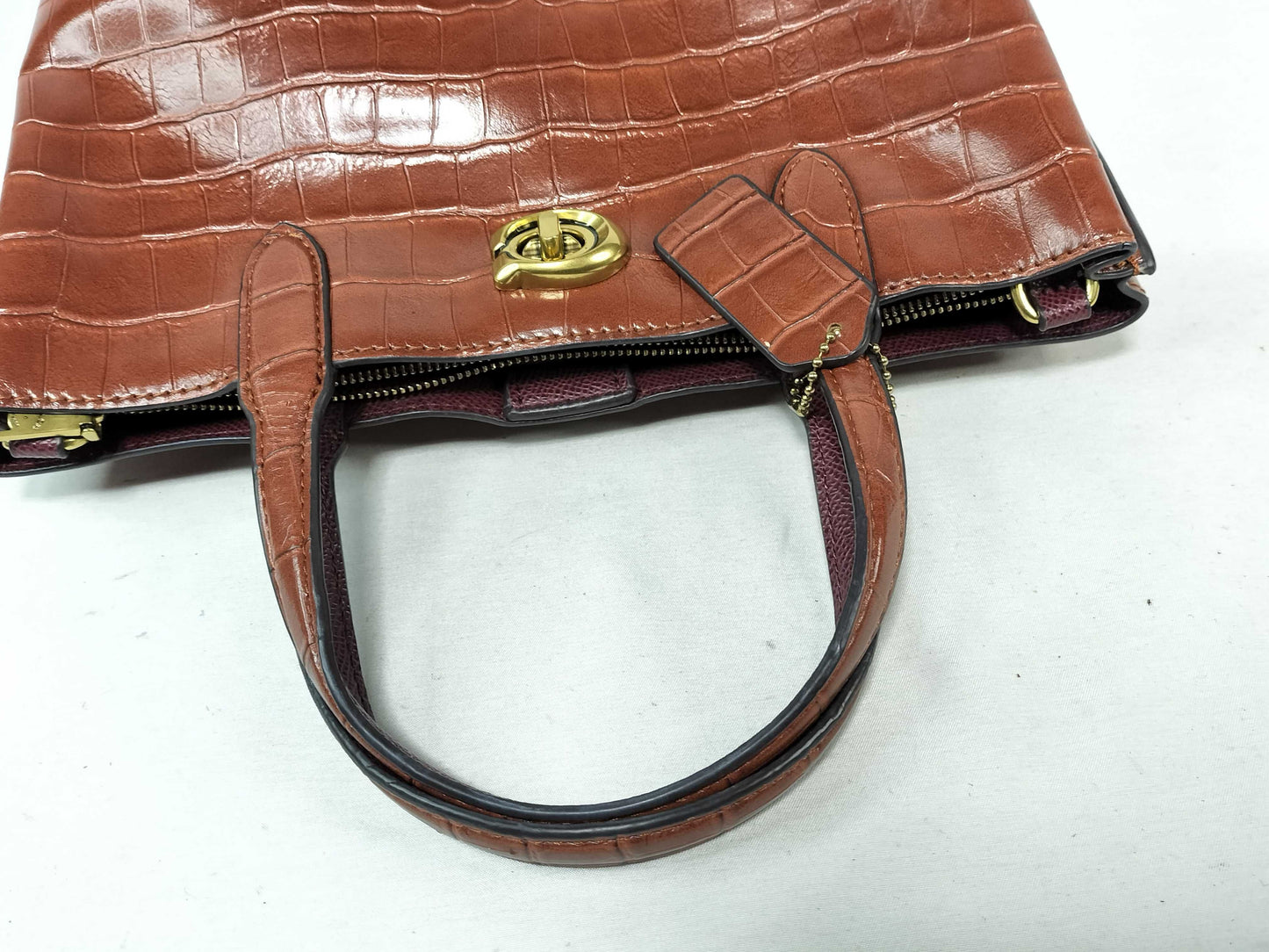 COACH COACH Willow Handbag Shoulder Bag Crocodile Embossed Brown Handbag