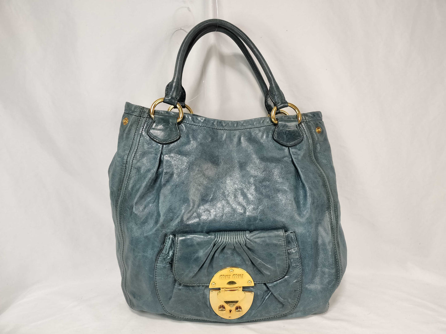 Miu Miu Miu Miu Leather Handbag Navy Tote Bag
