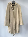 FENDI FENDI Made in Italy Logo Embroidered Hooded Boa Coat Beige Mid-Length Outerwear Coat