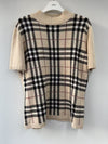 BURBERRY Burberry Sanyo Shokai Nova Check Short Sleeve Knit Top Beige Size 40 Tops
