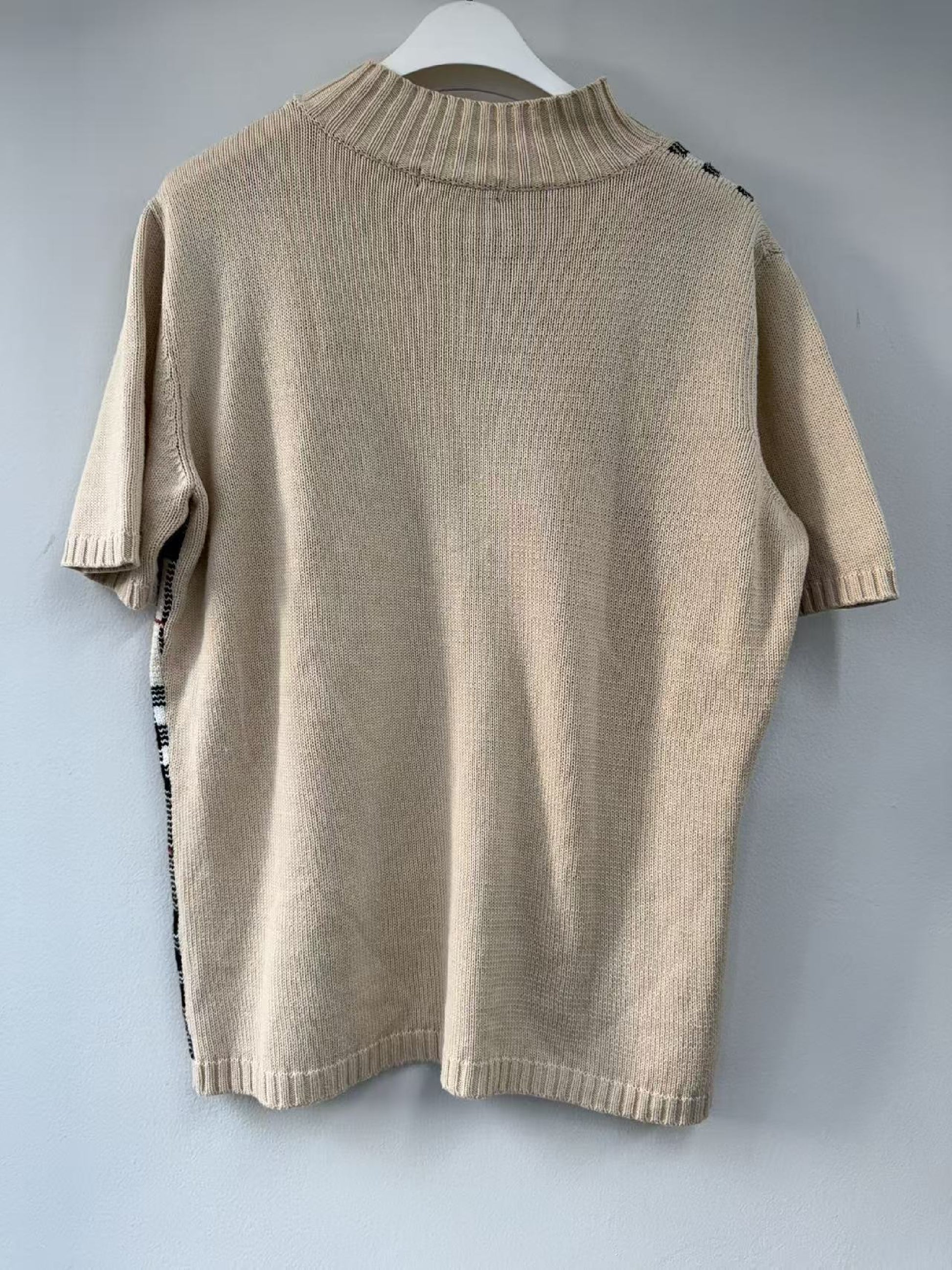 BURBERRY Burberry Sanyo Shokai Nova Check Short Sleeve Knit Top Beige Size 40 Tops