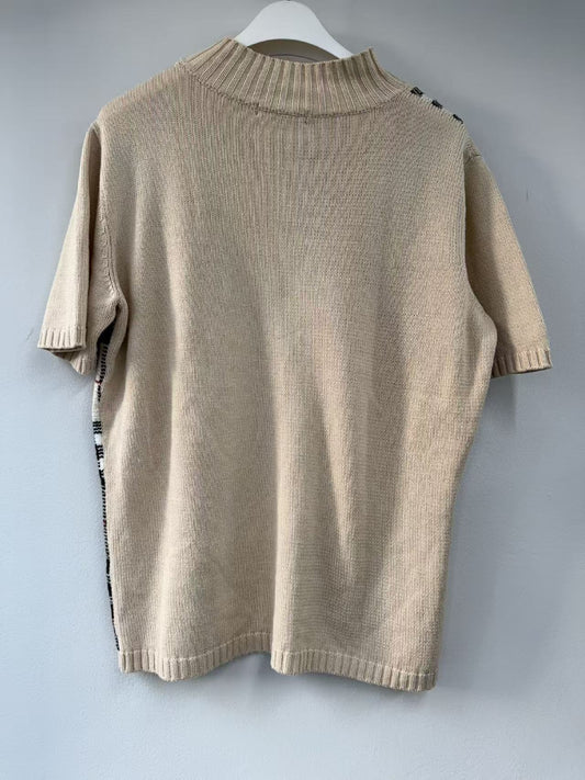 BURBERRY Burberry Sanyo Shokai Nova Check Short Sleeve Knit Top Beige Size 40 Tops