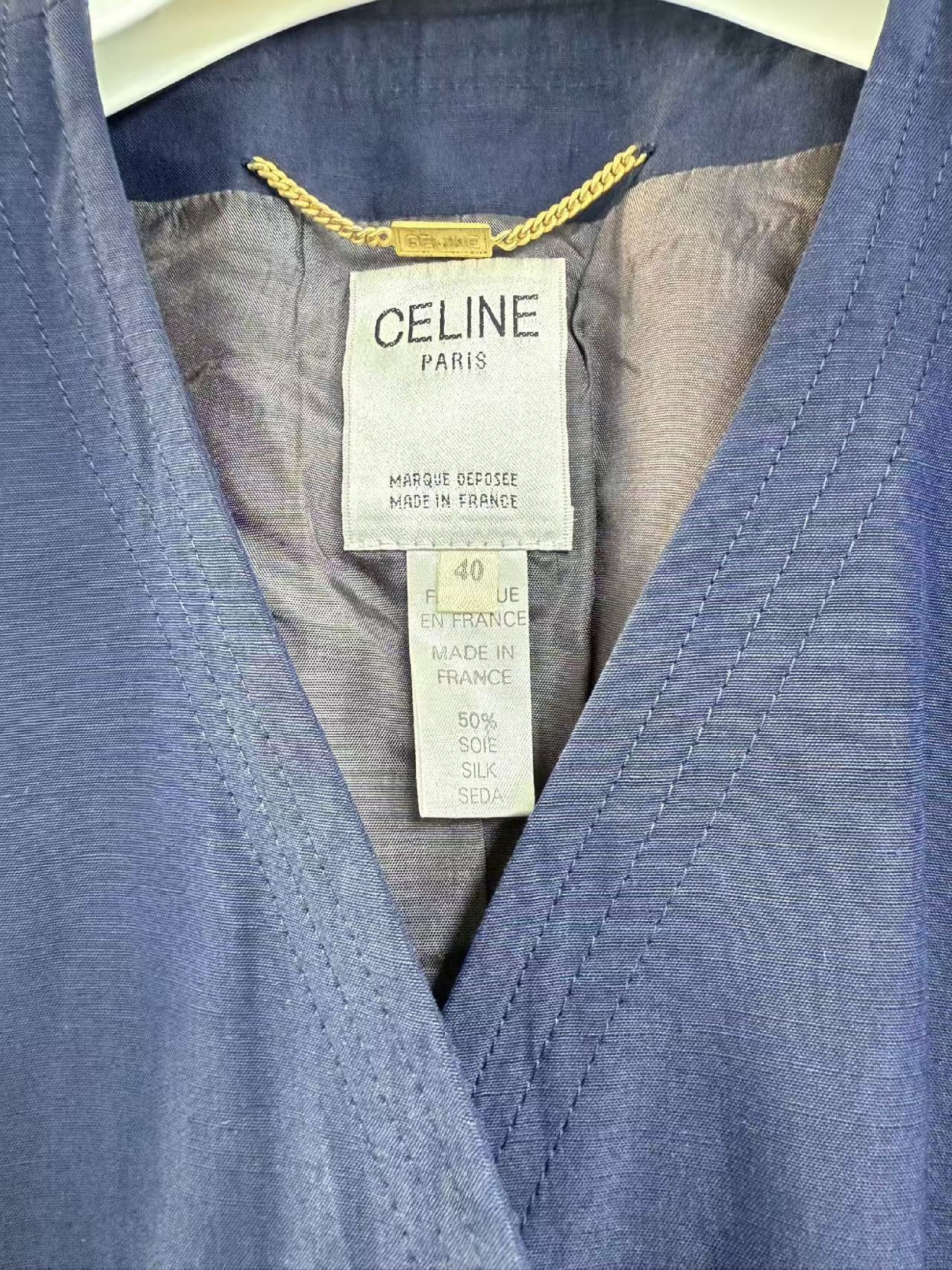 CELINE CELINE PARIS Made in France Short Sleeve Jacket and Skirt Suit Set, Navy, Size 40 Other Apparel