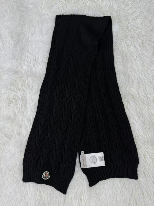 MONCLER Cable Knit 100% Wool Black M Scarf