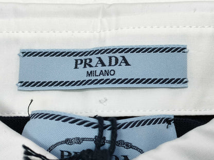 PRADA Prada 24 Wool Knit Top with Detachable Collar, DNA00T Navy, Size 44