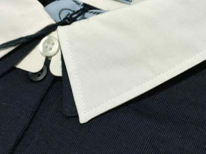 PRADA Prada 24 Wool Knit Top with Detachable Collar, DNA00T Navy, Size 44