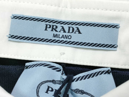 PRADA Prada 24 Wool Knit Top with Detachable Collar, DNA00T Navy, Size 44