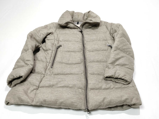 MONCLER 2020 TORCON Wool Down Jacket with Lamé Logo Plate, Beige, Size 2 