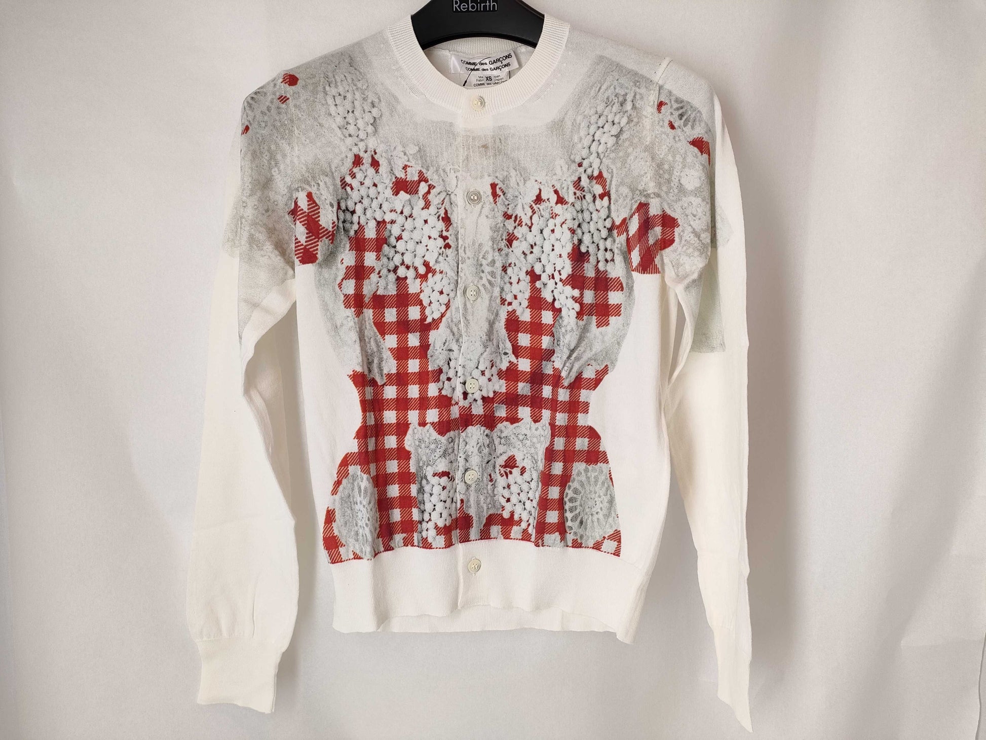 COMME des GARÇONS Comme des Garçons Comme des Garçons AD2017 18SS Lace Print Gingham Check Knit Cardigan CA-N002 White Cardigan