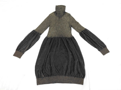 GUCCI Glitter Switch Knit Dress 167843 Gold Black Dress