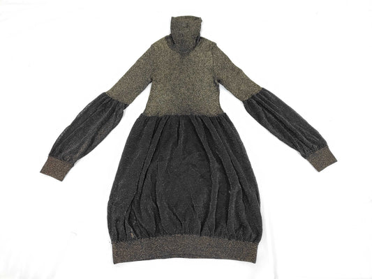 GUCCI Glitter Switch Knit Dress 167843 Gold Black Dress