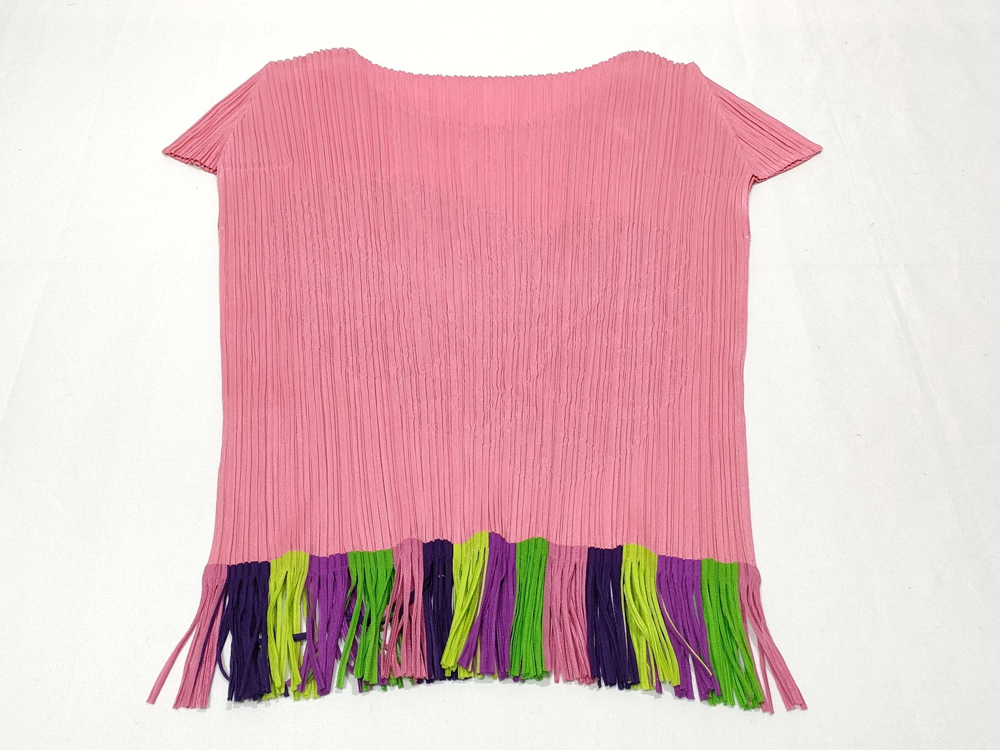 PLEATS PLEASE Issey Miyake Monstera Tropical Flower Fringe Top PP91-JK572 Pink Multicolor Top