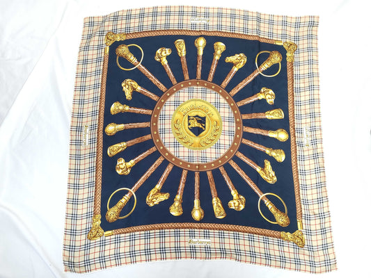 Burberrys all-over print silk scarf in beige and navy