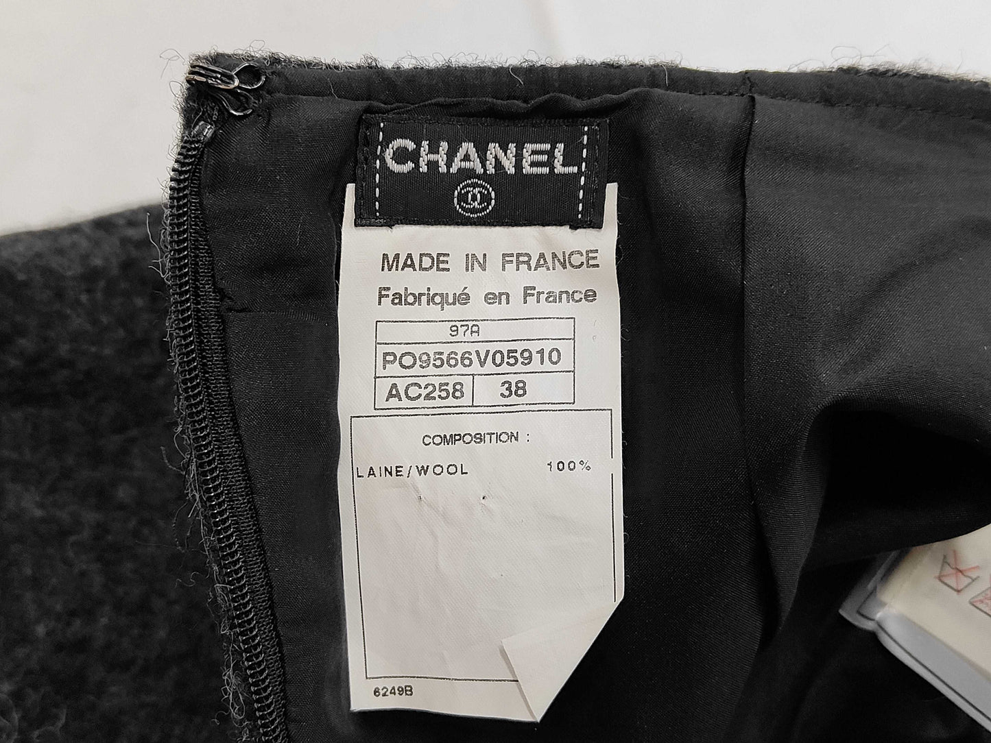 CHANEL 97A Wool Melton Skirt with Coco Mark Badge, PO9566, Charcoal Gray, Size 38, Skirt