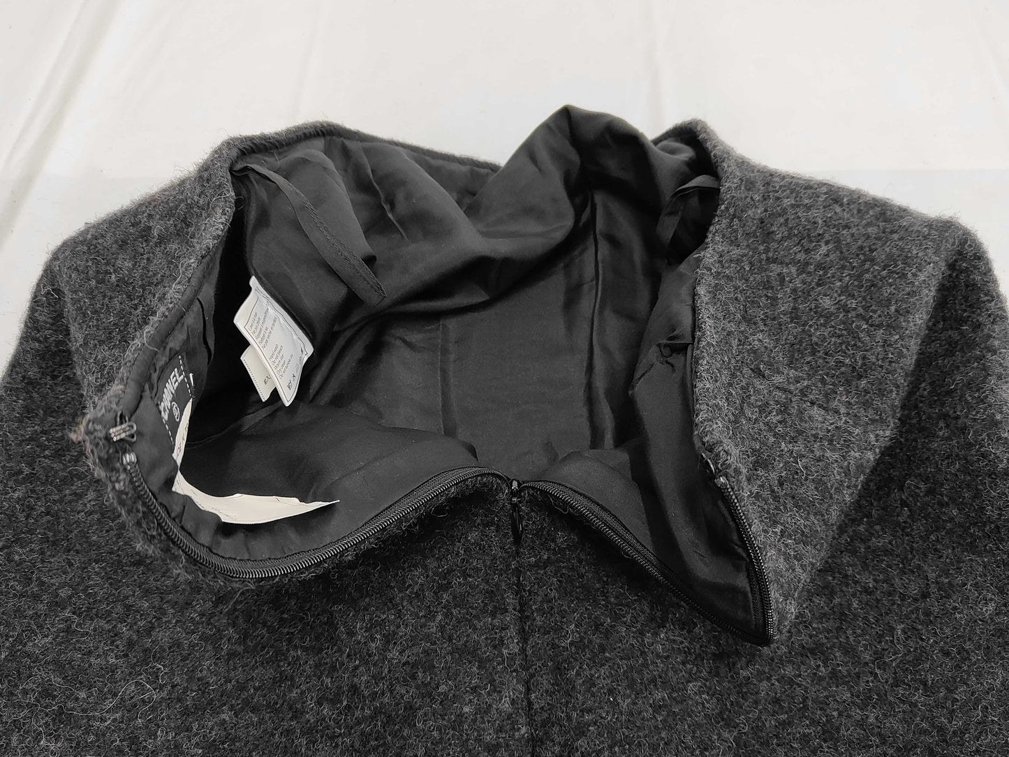 CHANEL 97A Wool Melton Skirt with Coco Mark Badge, PO9566, Charcoal Gray, Size 38, Skirt