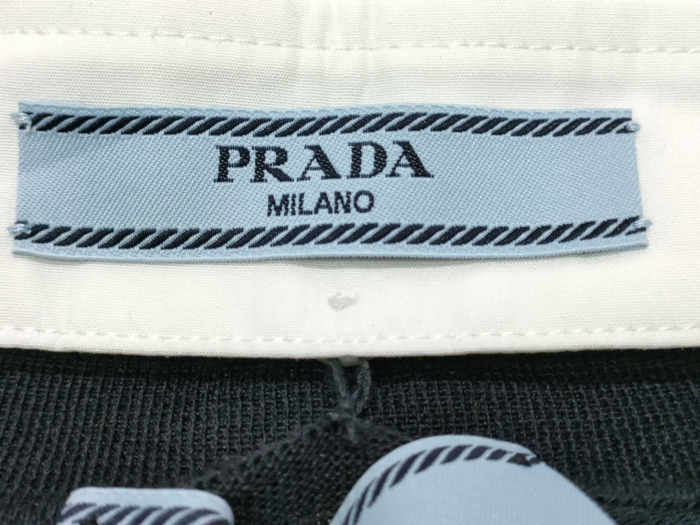 PRADA 24 Silk and Cotton Knit Polo Shirt with Detachable Collar, DNA02S, Navy and White, Size 46, Tops